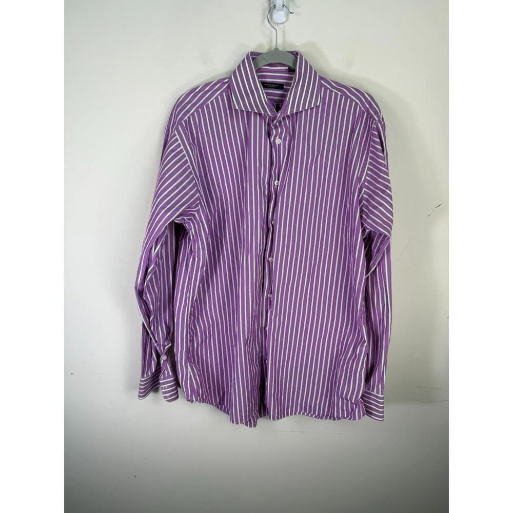 Burberry Purple White Striped Dress‎ Shirt 16.5